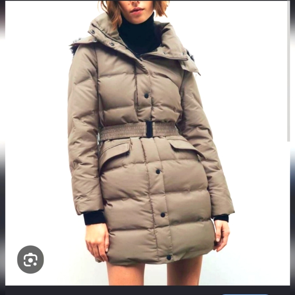 Zara Belted Mink Puffer Coat with Detachable Fur Trim Small